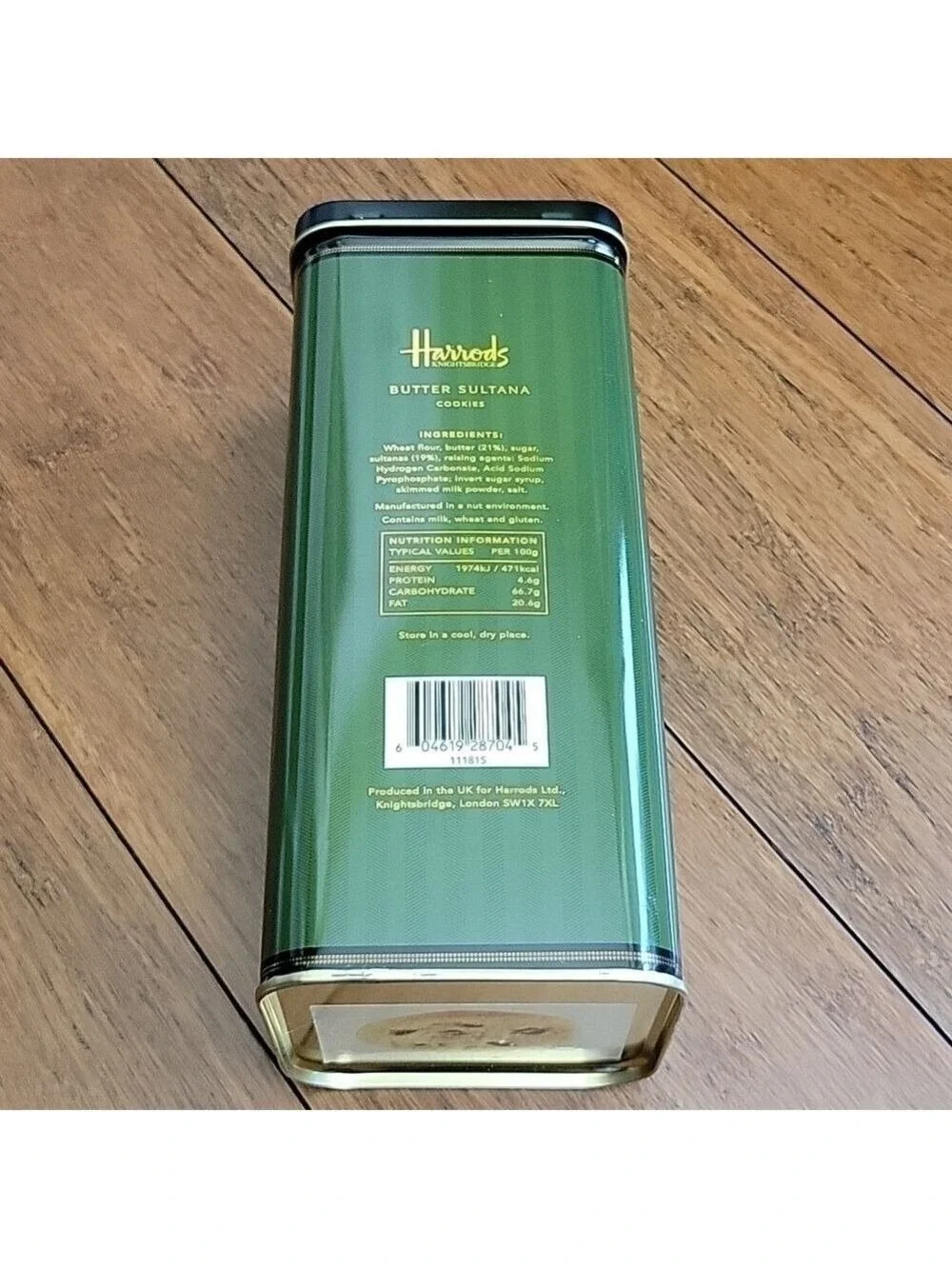 Harrods Knightbridge Butter Sultana Collectible Cookie Tin, Dark Green/Black